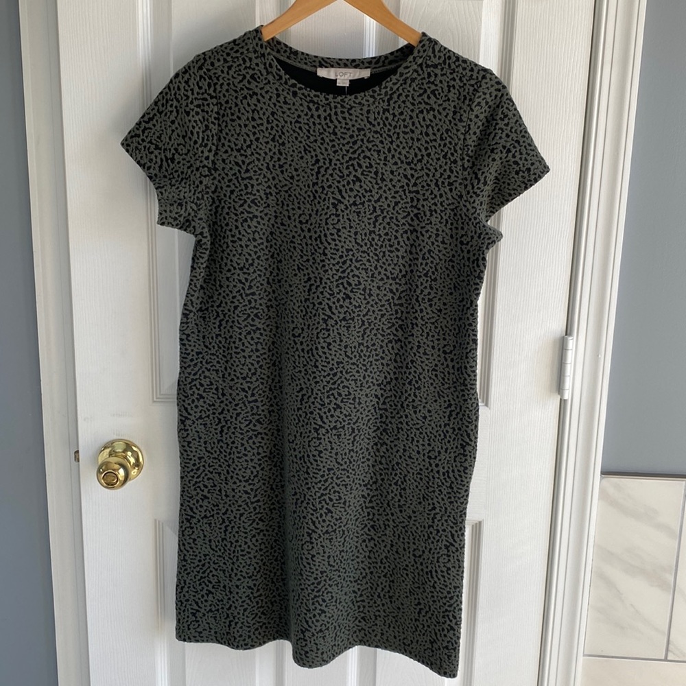 LOFT Green Leopard Print Dress
